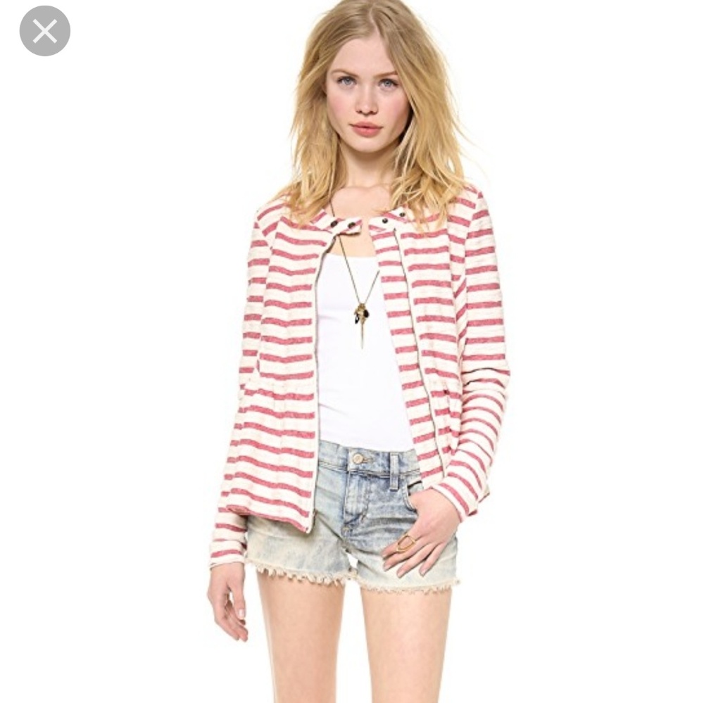 Free people red striped peplum jacket blazer m l